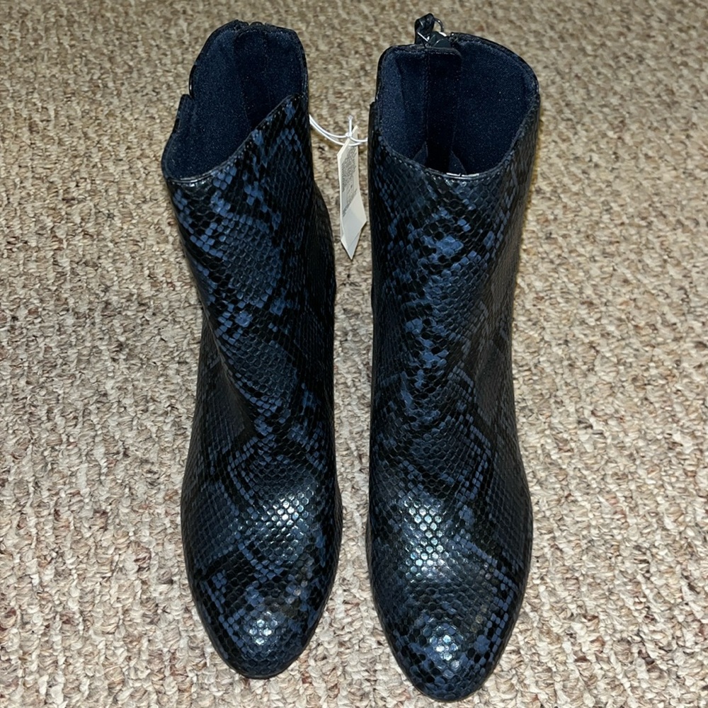 Old Navy Blue Snake Heeled Booties